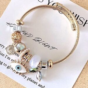 SALE 18k Stamped Gold Filled Bohemian Evil Eye Charm Bracelet